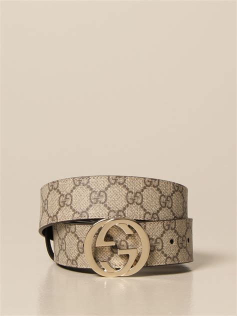 cintura gucci tessuto beige pelle marrone|Cintura in tessuto GG Supreme con fibbia .